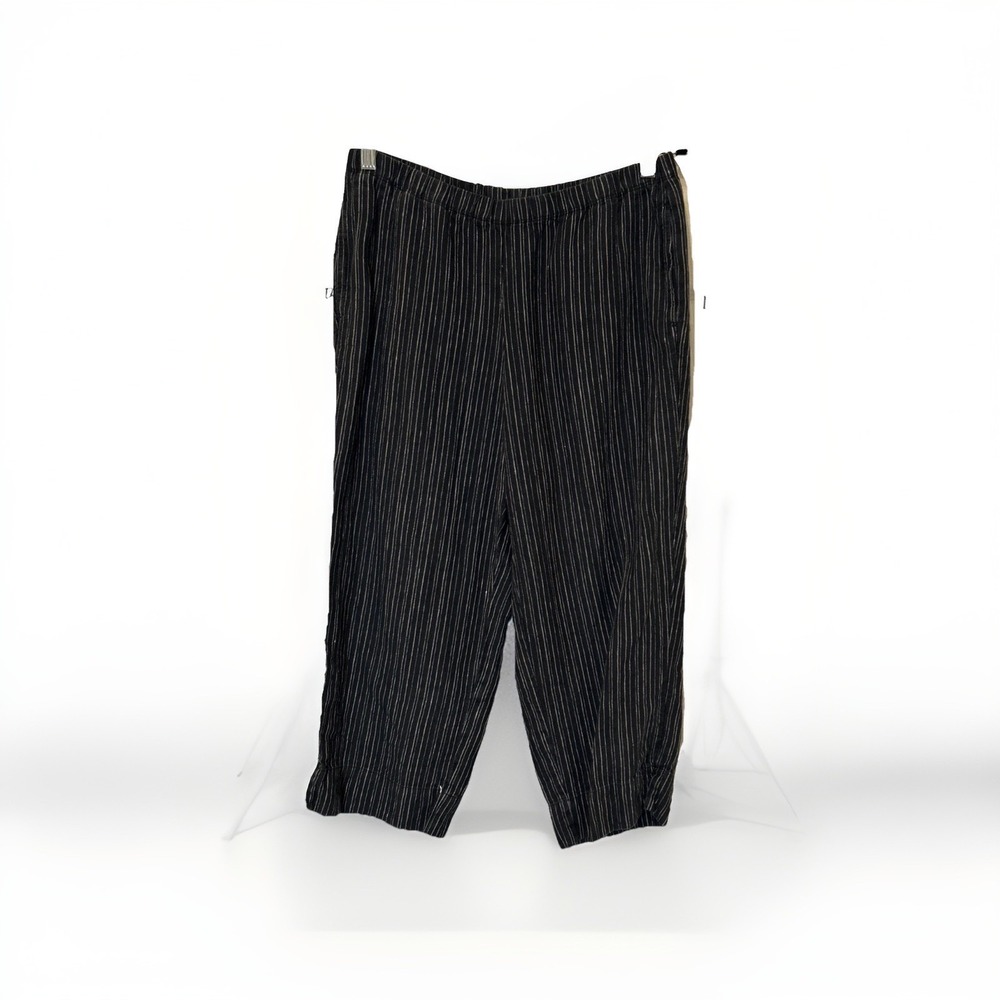 J.Jill Love Linen Womens Pants Black PS Striped Wide Leg Cropped Vacation Beach